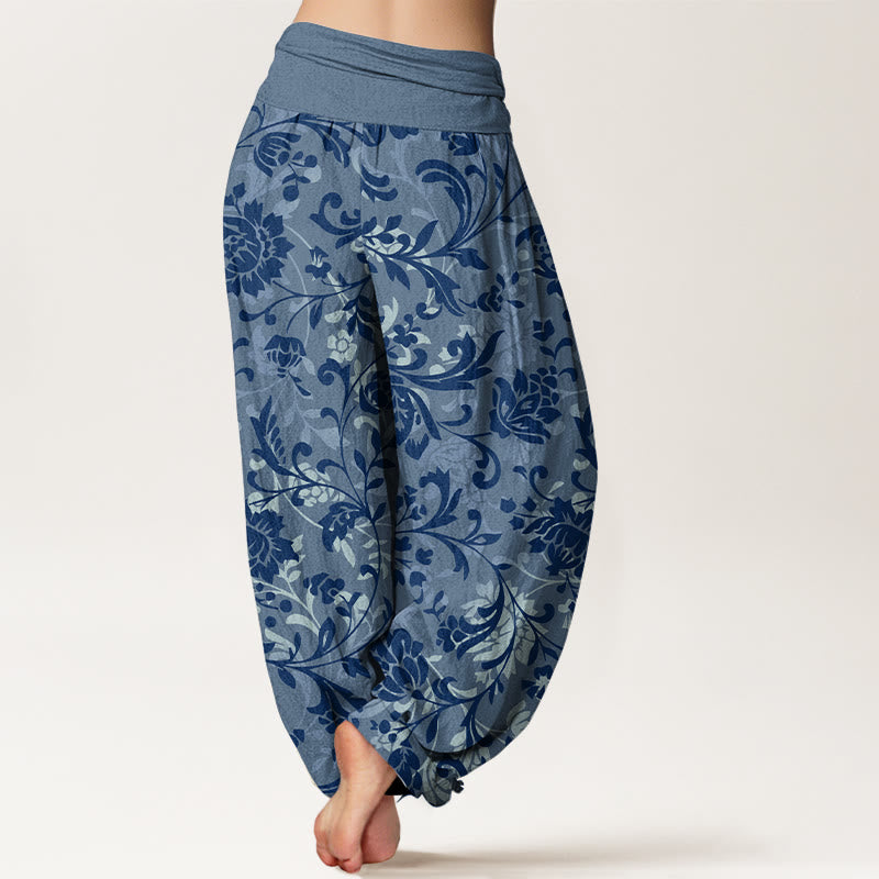 Nimara Ritual Cotton Understated Luxury Flower Vine Pattern Women's Elastic Waist Harem Pants