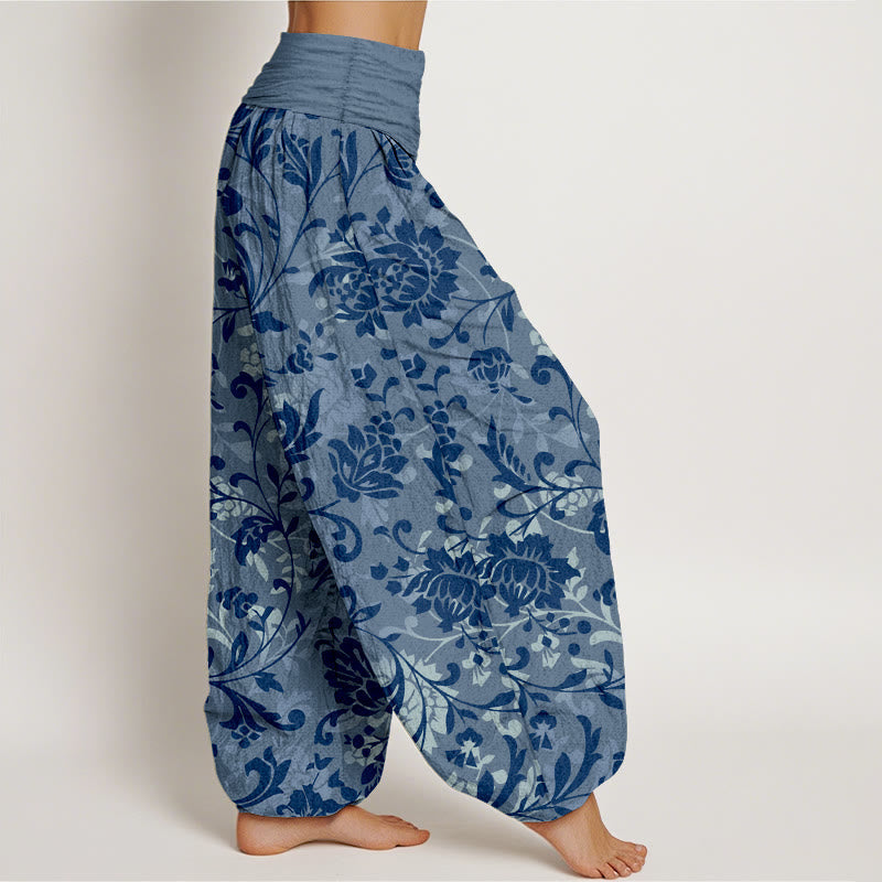 Nimara Ritual Cotton Understated Luxury Flower Vine Pattern Women's Elastic Waist Harem Pants