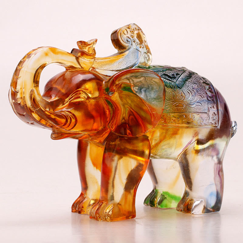 Nimara Ritual Handmade Liuli Crystal Elephant Art Piece Wisdom Wealth Home Decoration