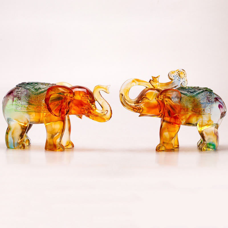 Nimara Ritual Handmade Liuli Crystal Elephant Art Piece Wisdom Wealth Home Decoration