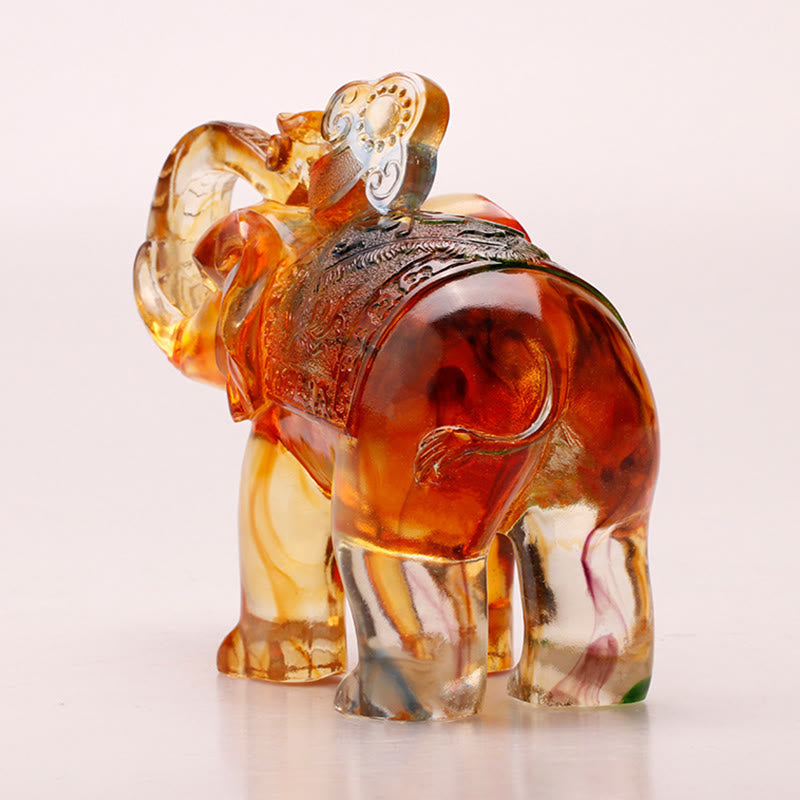 Nimara Ritual Handmade Liuli Crystal Elephant Art Piece Wisdom Wealth Home Decoration
