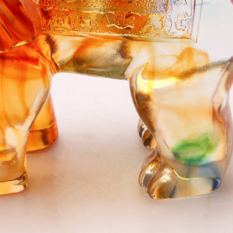Nimara Ritual Handmade Liuli Crystal Elephant Art Piece Wisdom Wealth Home Decoration