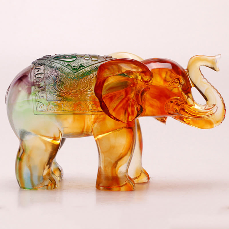 Nimara Ritual Handmade Liuli Crystal Elephant Art Piece Wisdom Wealth Home Decoration