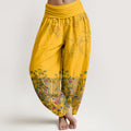 Nimara Ritual Cotton Gorgeous Peacock Flower Pattern Women's Elastic Waist Harem Pants