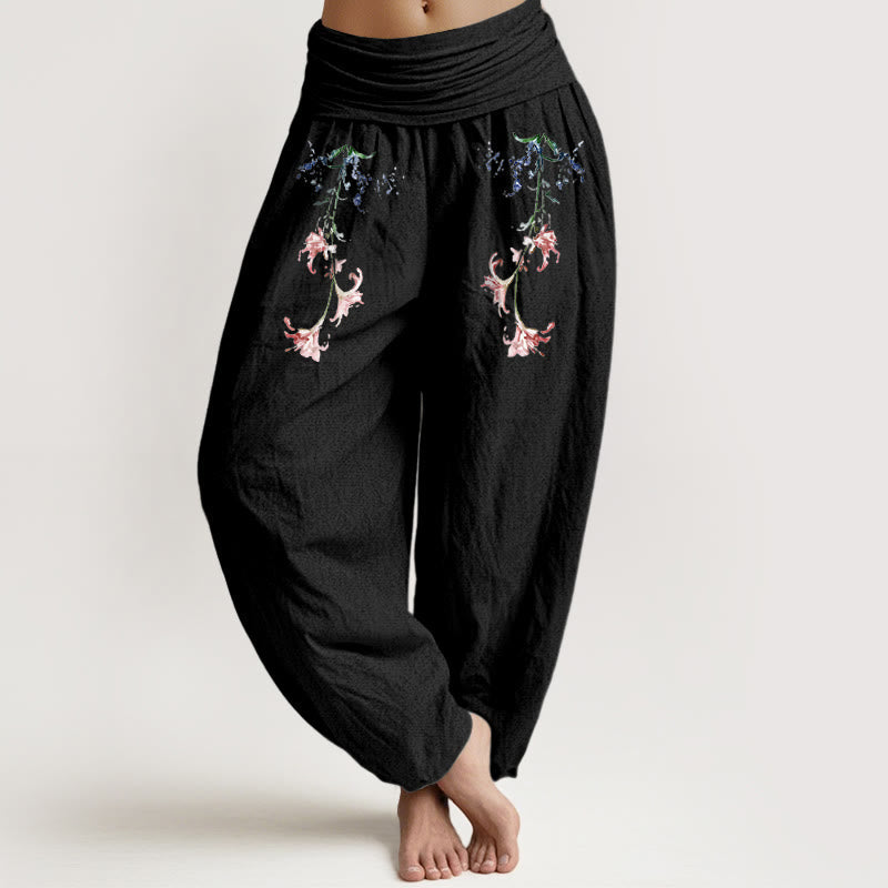Nimara Ritual Pure Cotton Simple Pastel Flower Pattern Women's Elastic Waist Harem Pants