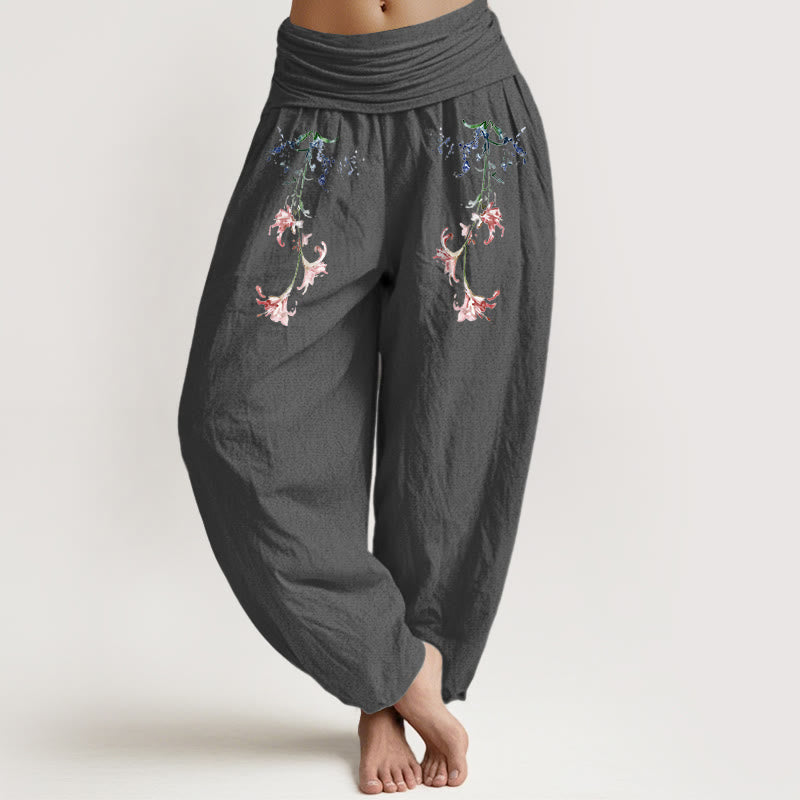 Nimara Ritual Pure Cotton Simple Pastel Flower Pattern Women's Elastic Waist Harem Pants