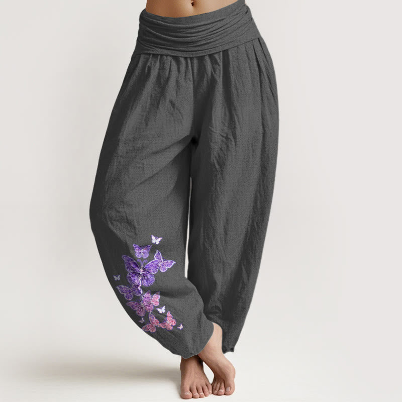 Nimara Ritual Pure Cotton Pastel Butterfly Pattern Women's Elastic Waist Harem Pants