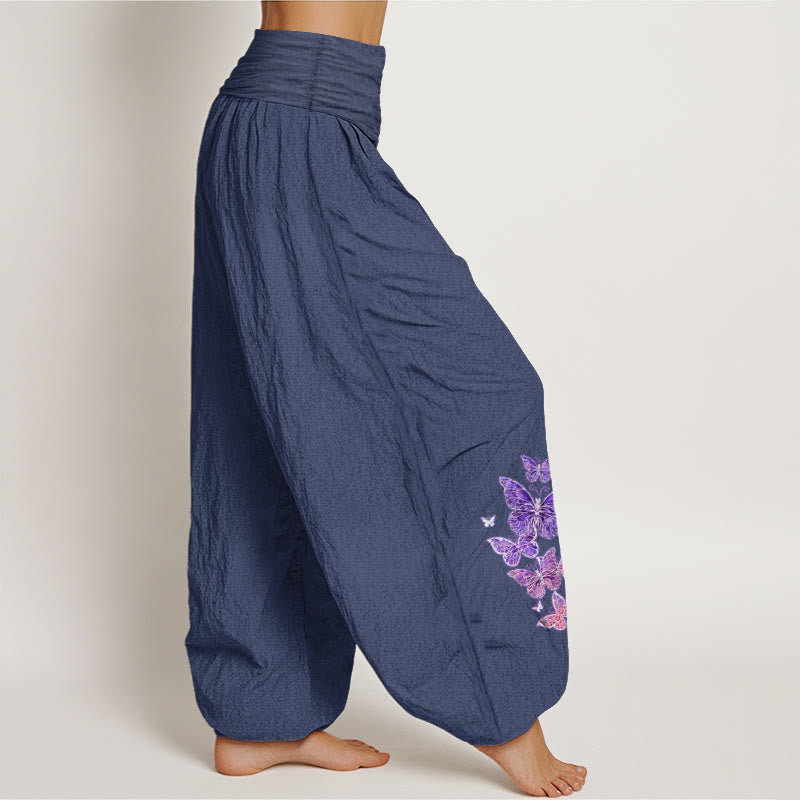 Nimara Ritual Pure Cotton Pastel Butterfly Pattern Women's Elastic Waist Harem Pants