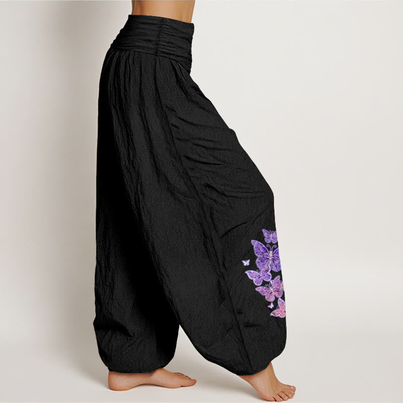 Nimara Ritual Pure Cotton Pastel Butterfly Pattern Women's Elastic Waist Harem Pants