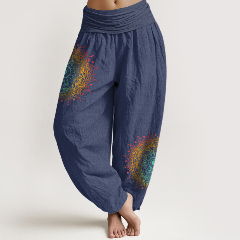 Nimara Ritual Pure Cotton Simple Style Mandala Pattern Women's Elastic Waist Harem Pants