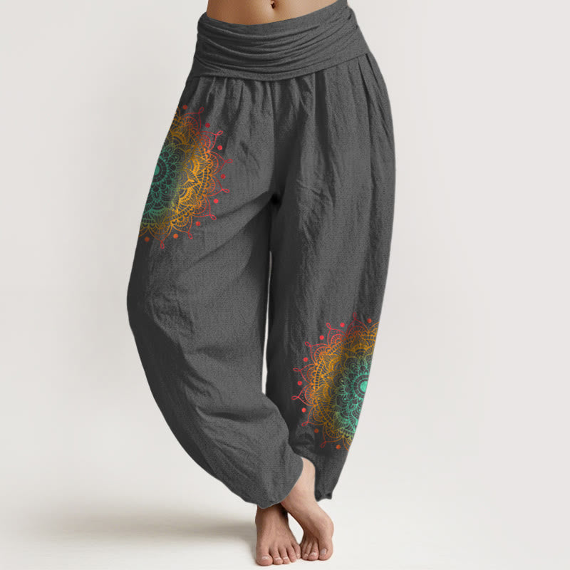 Nimara Ritual Pure Cotton Simple Style Mandala Pattern Women's Elastic Waist Harem Pants