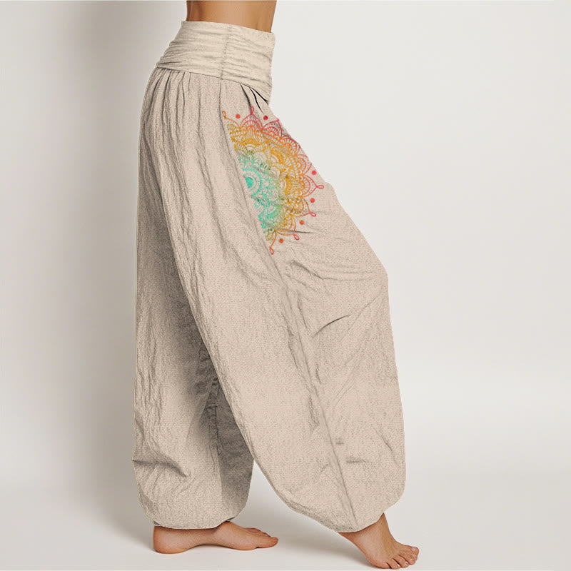 Nimara Ritual Pure Cotton Simple Style Mandala Pattern Women's Elastic Waist Harem Pants