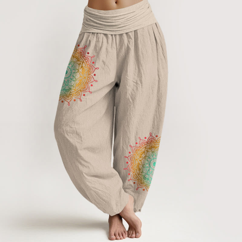 Nimara Ritual Pure Cotton Simple Style Mandala Pattern Women's Elastic Waist Harem Pants