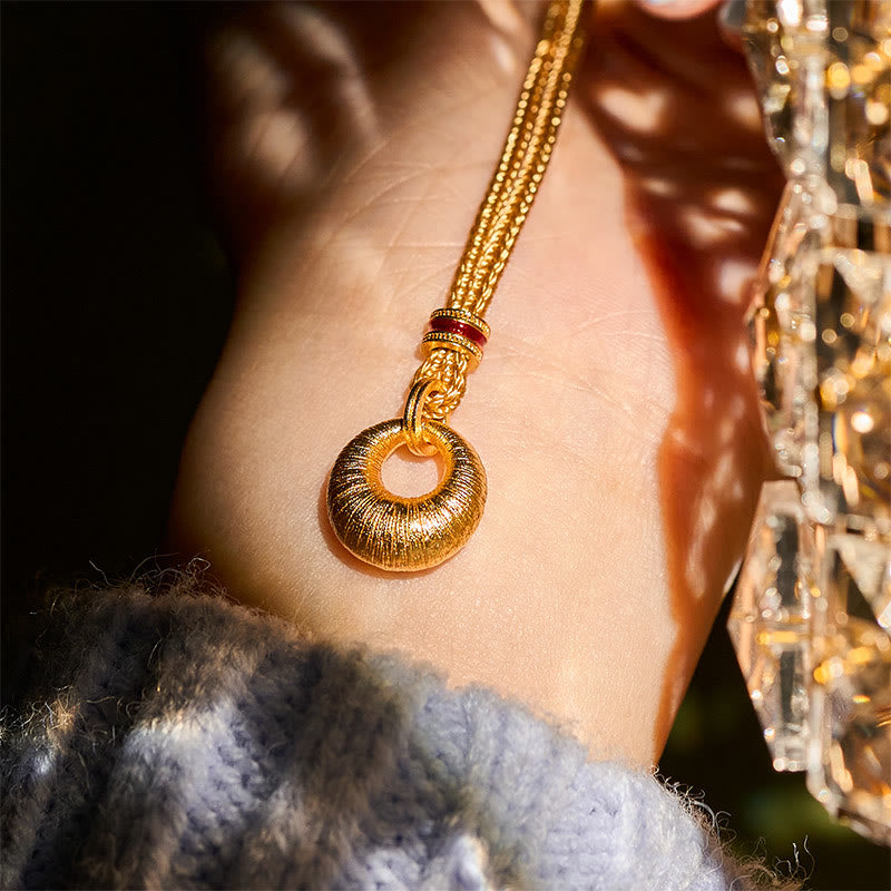 Nimara Ritual 24k Gold Plated Copper Peace Buckle Texture Wealth Necklace Pendant