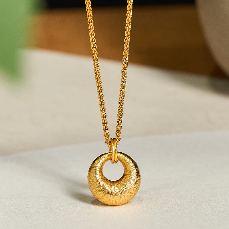 Nimara Ritual 24k Gold Plated Copper Peace Buckle Texture Wealth Necklace Pendant