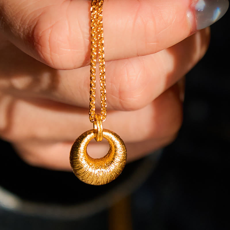Nimara Ritual 24k Gold Plated Copper Peace Buckle Texture Wealth Necklace Pendant