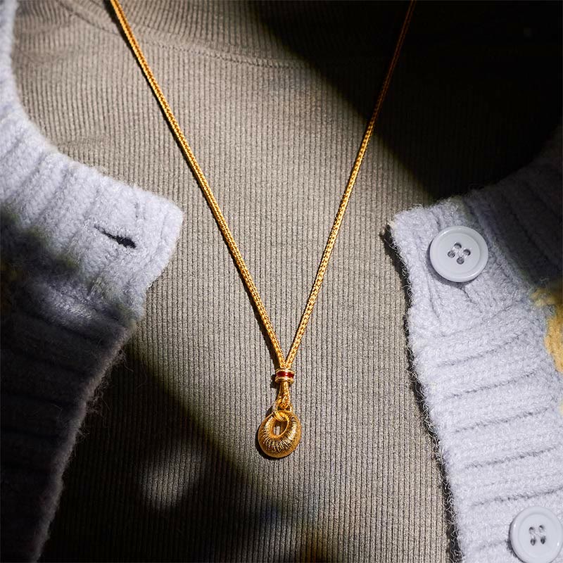 Nimara Ritual 24k Gold Plated Copper Peace Buckle Texture Wealth Necklace Pendant