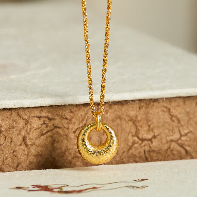 Nimara Ritual 24k Gold Plated Copper Peace Buckle Texture Wealth Necklace Pendant