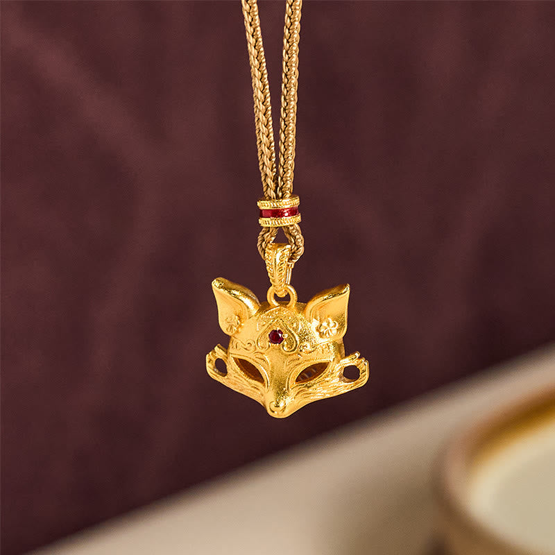 Nimara Ritual 24k Gold Plated Brass Fox Charm Texture Rope Necklace Pendant
