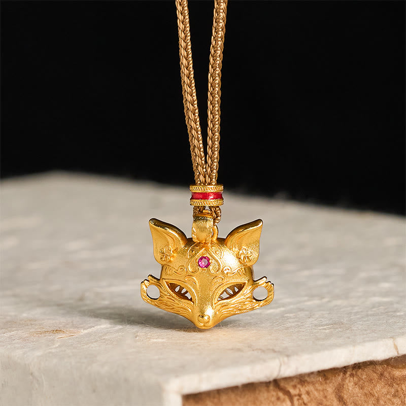Nimara Ritual 24k Gold Plated Brass Fox Charm Texture Rope Necklace Pendant