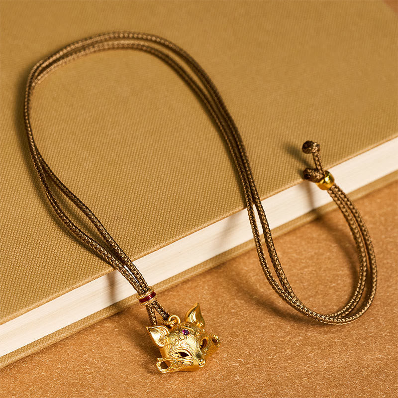 Nimara Ritual 24k Gold Plated Brass Fox Charm Texture Rope Necklace Pendant
