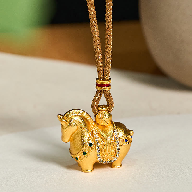 Nimara Ritual Year Of The Horse 24k Gold Plated Brass Rope Cord Necklace Pendant