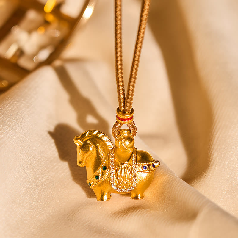 Nimara Ritual Year Of The Horse 24k Gold Plated Brass Rope Cord Necklace Pendant