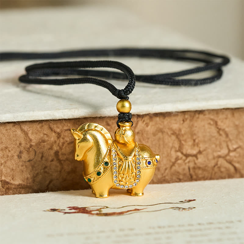 Nimara Ritual Year Of The Horse 24k Gold Plated Brass Rope Cord Necklace Pendant