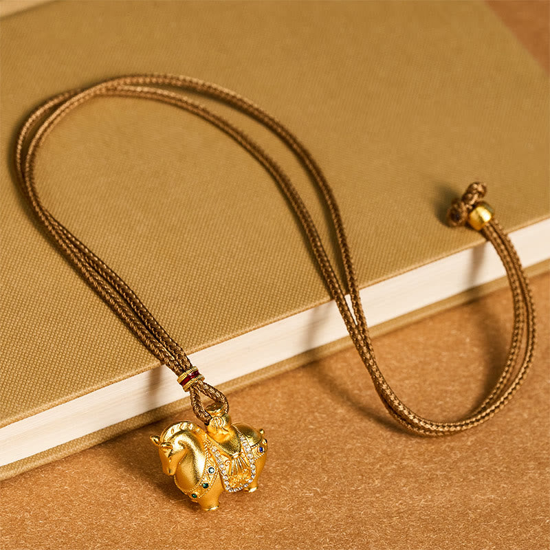 Nimara Ritual Year Of The Horse 24k Gold Plated Brass Rope Cord Necklace Pendant