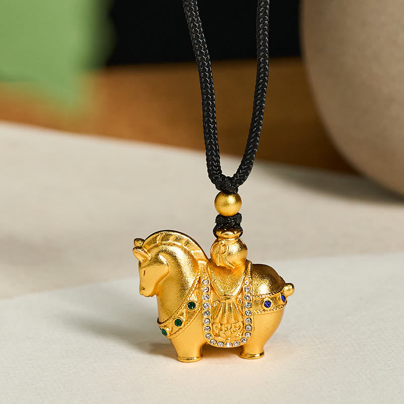 Nimara Ritual Year Of The Horse 24k Gold Plated Brass Rope Cord Necklace Pendant