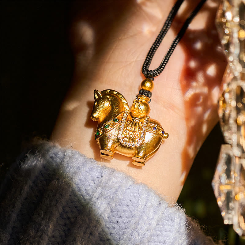 Nimara Ritual Year Of The Horse 24k Gold Plated Brass Rope Cord Necklace Pendant