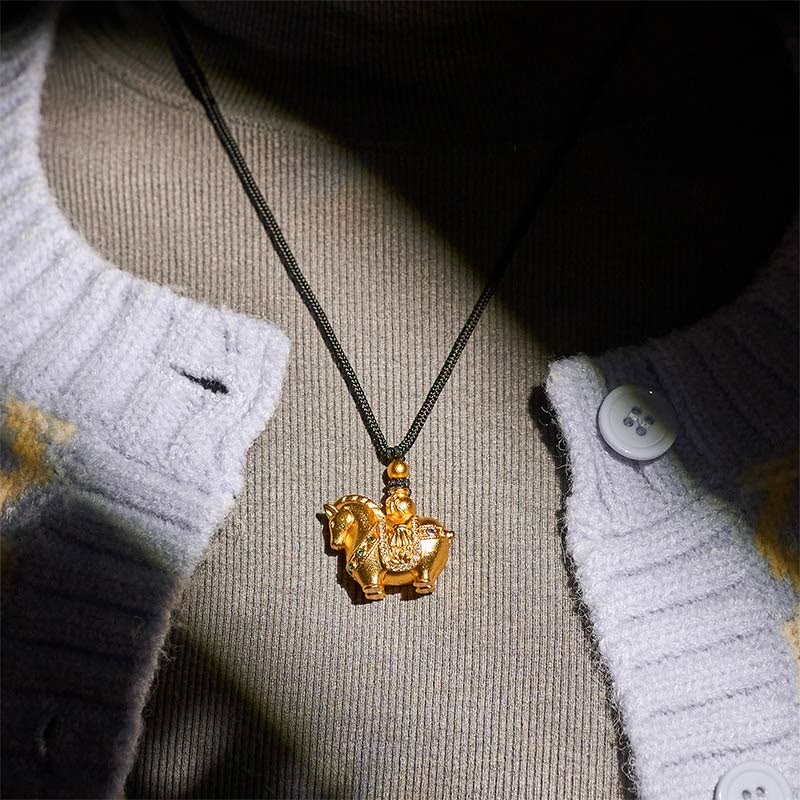 Nimara Ritual Year Of The Horse 24k Gold Plated Brass Rope Cord Necklace Pendant