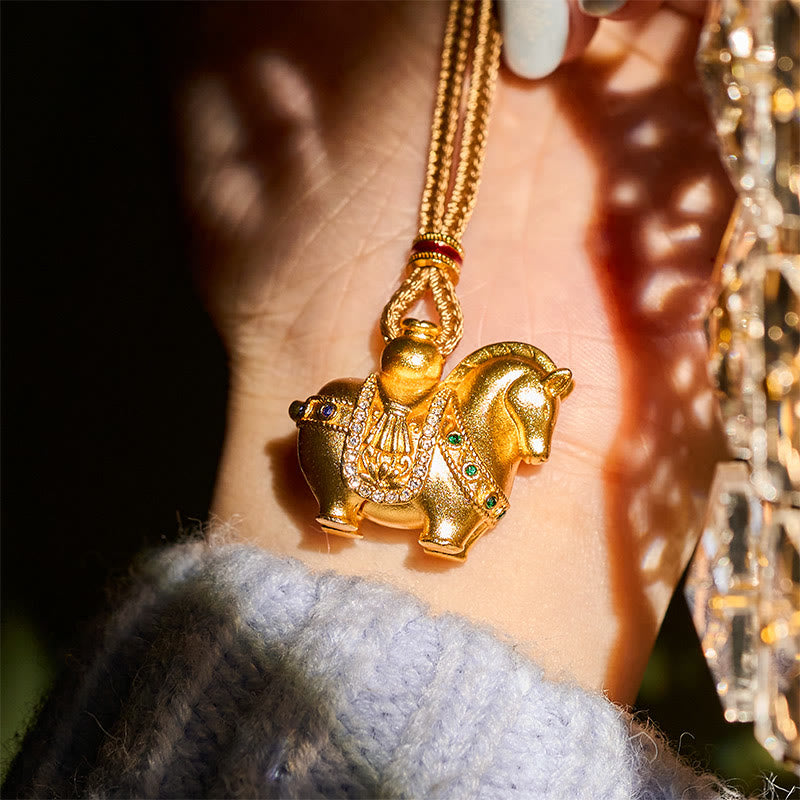 Nimara Ritual Year Of The Horse 24k Gold Plated Brass Rope Cord Necklace Pendant