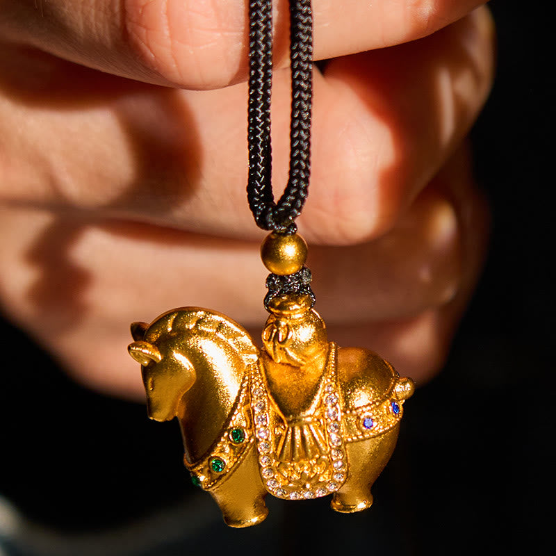 Nimara Ritual Year Of The Horse 24k Gold Plated Brass Rope Cord Necklace Pendant