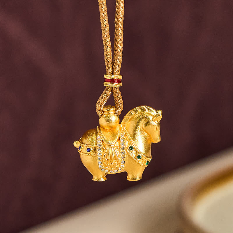 Nimara Ritual Year Of The Horse 24k Gold Plated Brass Rope Cord Necklace Pendant