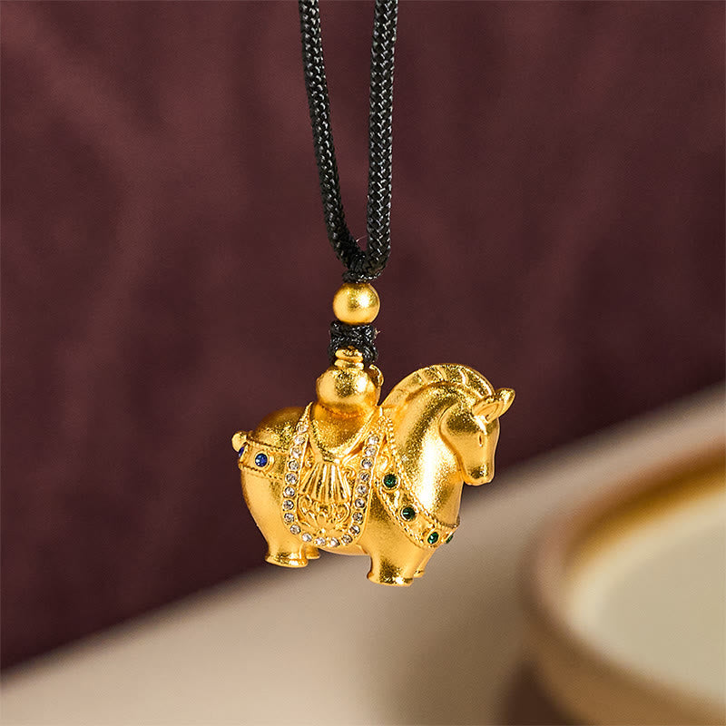 Nimara Ritual Year Of The Horse 24k Gold Plated Brass Rope Cord Necklace Pendant