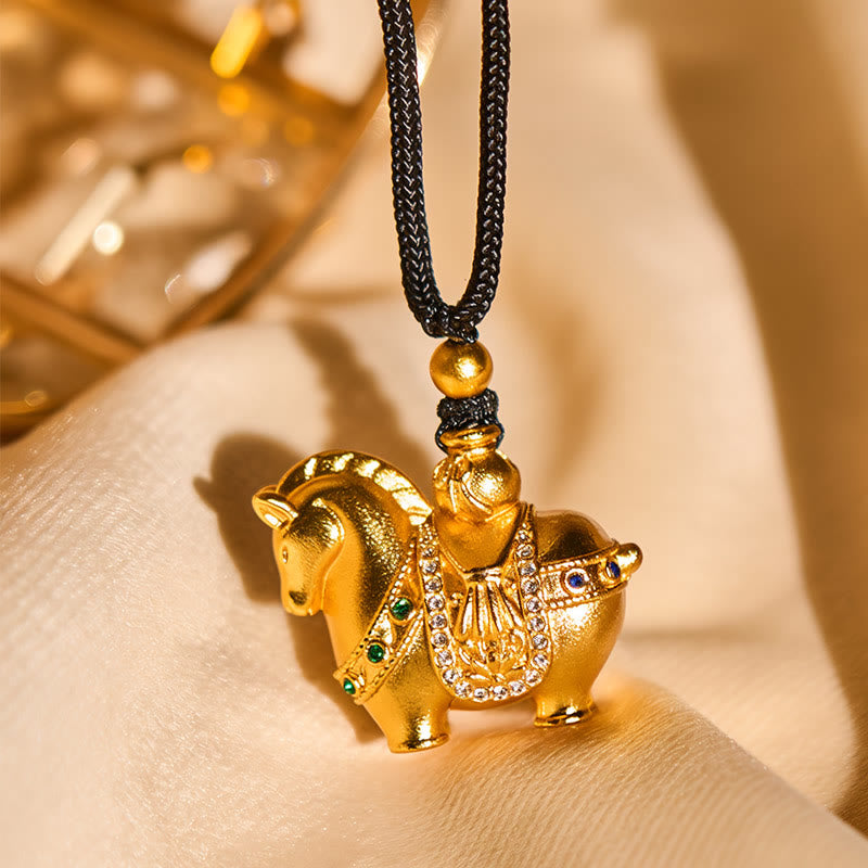 Nimara Ritual Year Of The Horse 24k Gold Plated Brass Rope Cord Necklace Pendant
