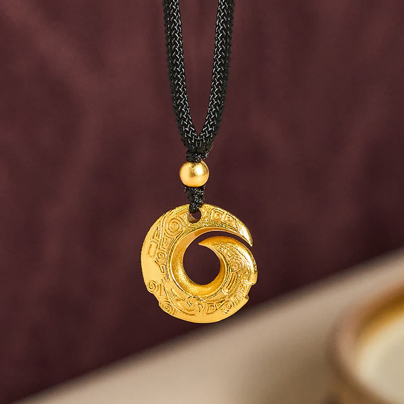 Nimara Ritual 24k Gold Plated Brass Peace Buckle Black Rope Auspicious Necklace Pendant