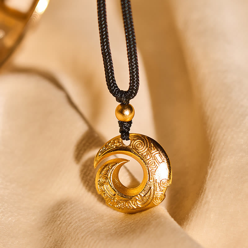 Nimara Ritual 24k Gold Plated Brass Peace Buckle Black Rope Auspicious Necklace Pendant