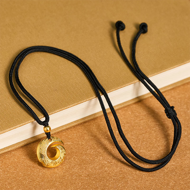 Nimara Ritual "Wishing You Good Fortune" 24k Gold Plated Brass Peace Buckle Black Rope Necklace Includes Gift Message Card