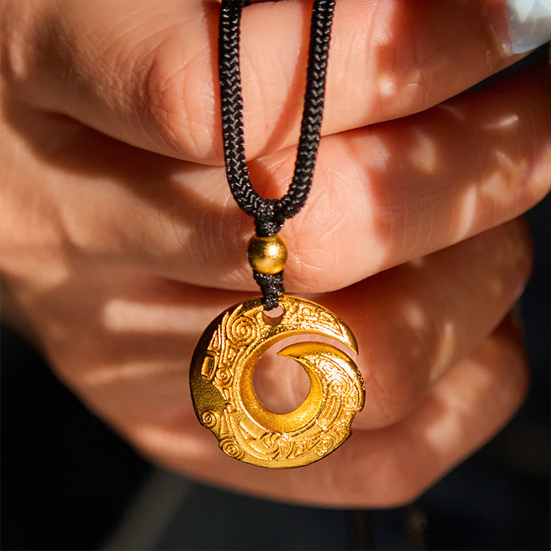Nimara Ritual 24k Gold Plated Brass Peace Buckle Black Rope Auspicious Necklace Pendant