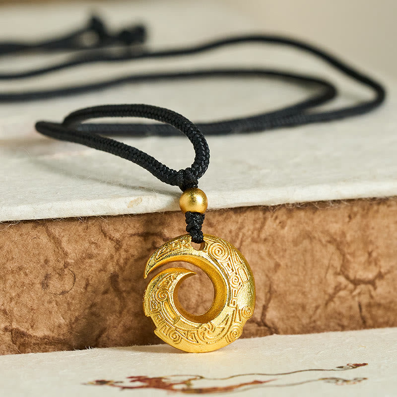 Nimara Ritual "Wishing You Good Fortune" 24k Gold Plated Brass Peace Buckle Black Rope Necklace Includes Gift Message Card