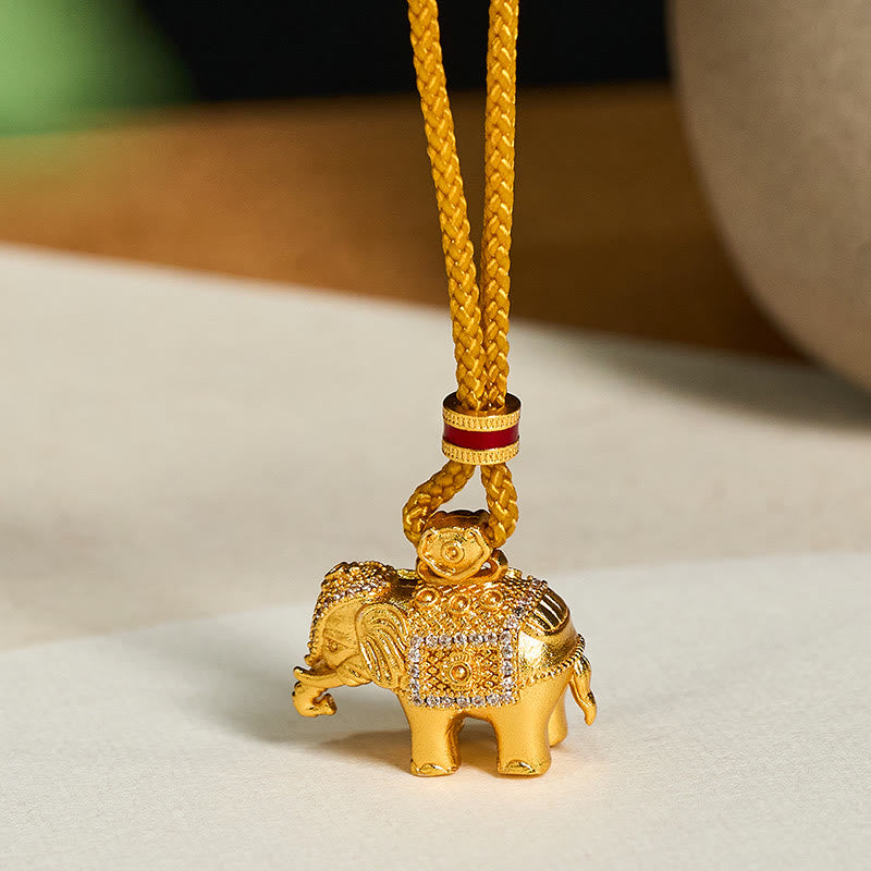 Nimara Ritual 24k Gold Plated Brass Elephant Charm Strength Rope Necklace Pendant