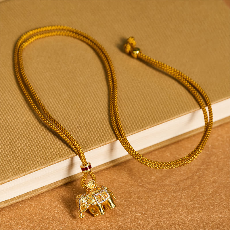 Nimara Ritual 24k Gold Plated Brass Elephant Charm Strength Rope Necklace Pendant