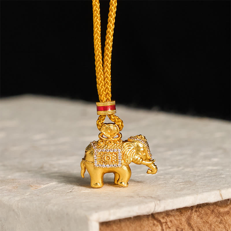 Nimara Ritual 24k Gold Plated Brass Elephant Charm Strength Rope Necklace Pendant