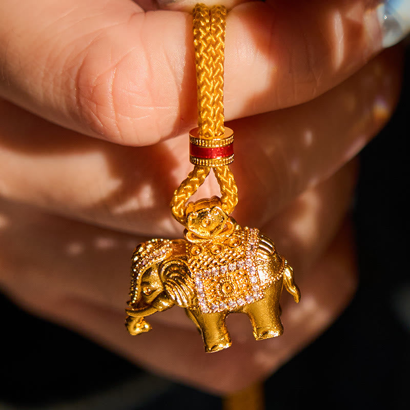 Nimara Ritual 24k Gold Plated Brass Elephant Charm Strength Rope Necklace Pendant