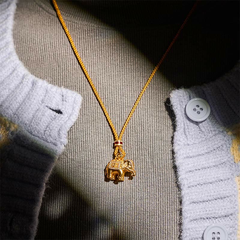 Nimara Ritual 24k Gold Plated Brass Elephant Charm Strength Rope Necklace Pendant