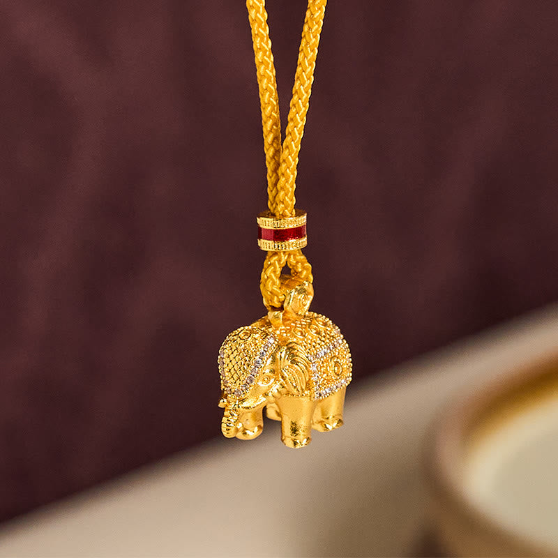Nimara Ritual 24k Gold Plated Brass Elephant Charm Strength Rope Necklace Pendant