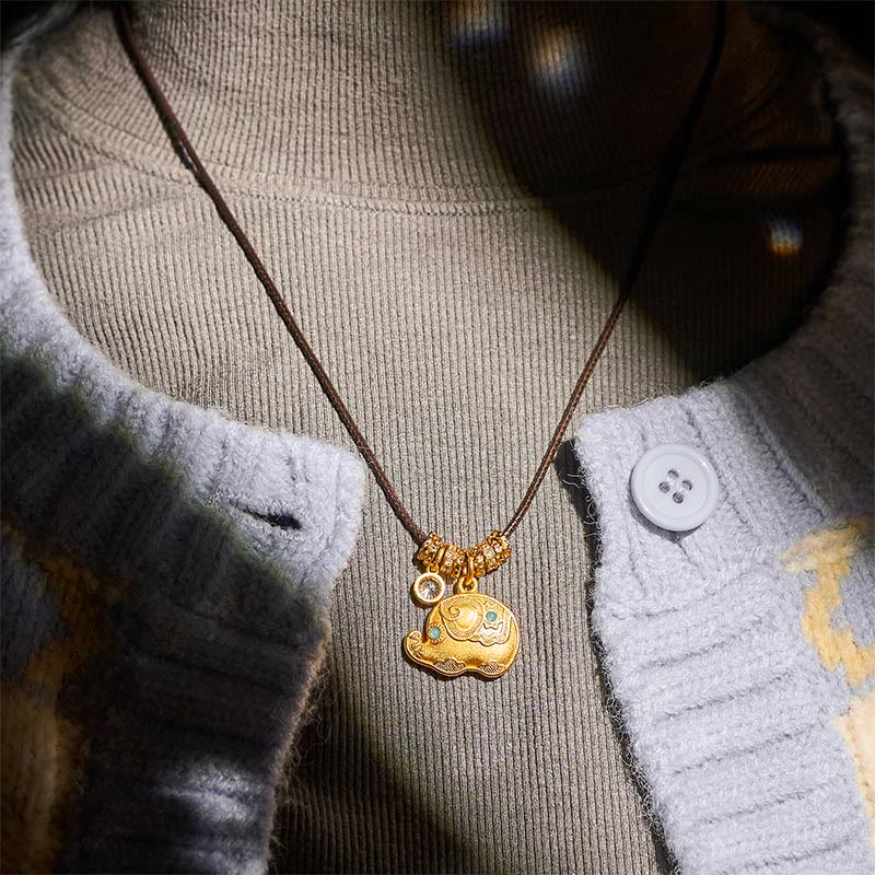 Nimara Ritual Elephant Symbol 24k Gold Plated Brass Strength Rope Necklace Pendant