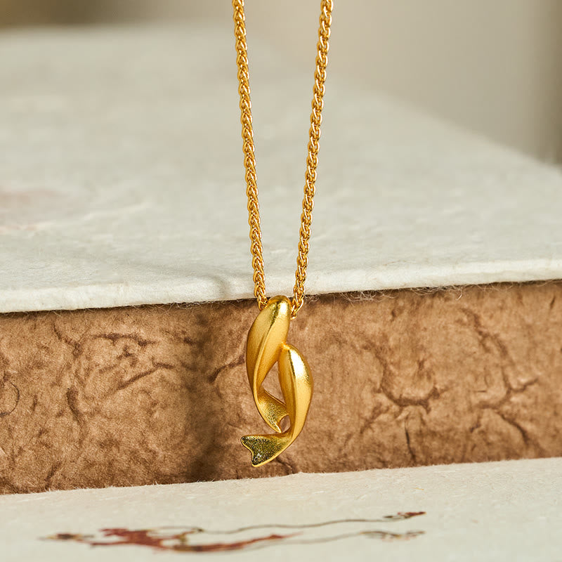 Prosperity and Wealth Double Koi Fish 24k Gold Plated Brass Chain Necklace Pendant